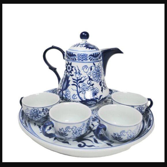 Vintage Bombay Company Blue & White Porcelain Teapot Set - Picture 1 of 10